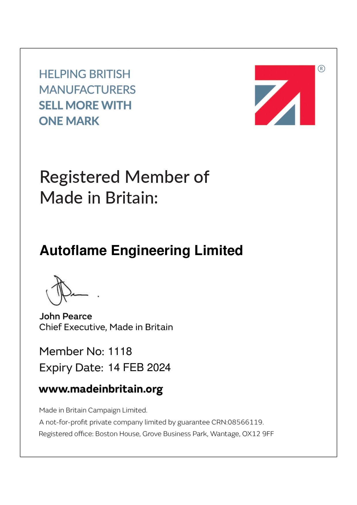 Made in Britain member certificate